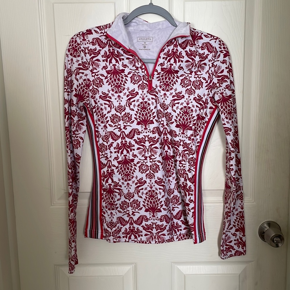 Pink and White Floral Athleta Quarter Zip Jacket